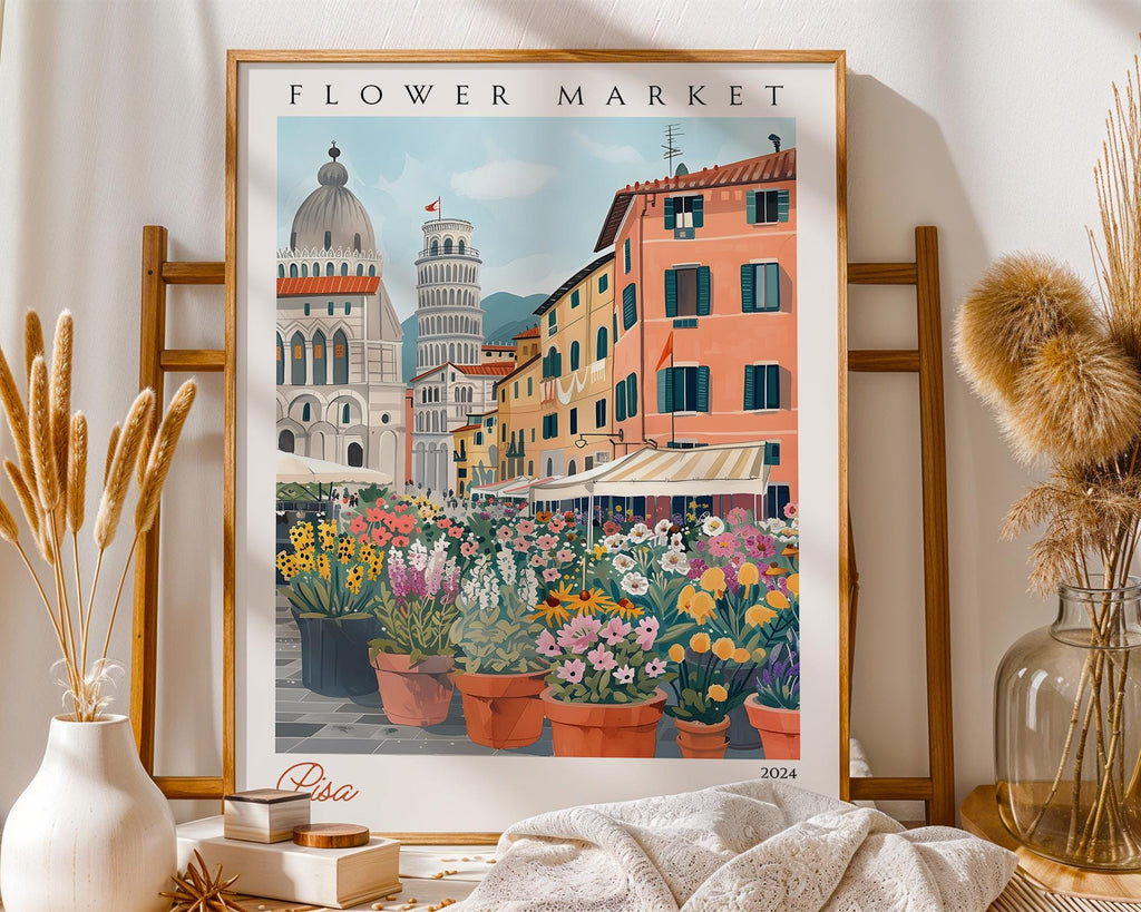 Pisa Flower Market Print | Italian Cityscape Travel Poster wall art print, modern home decor, unframed artwork by Nomad & Nest