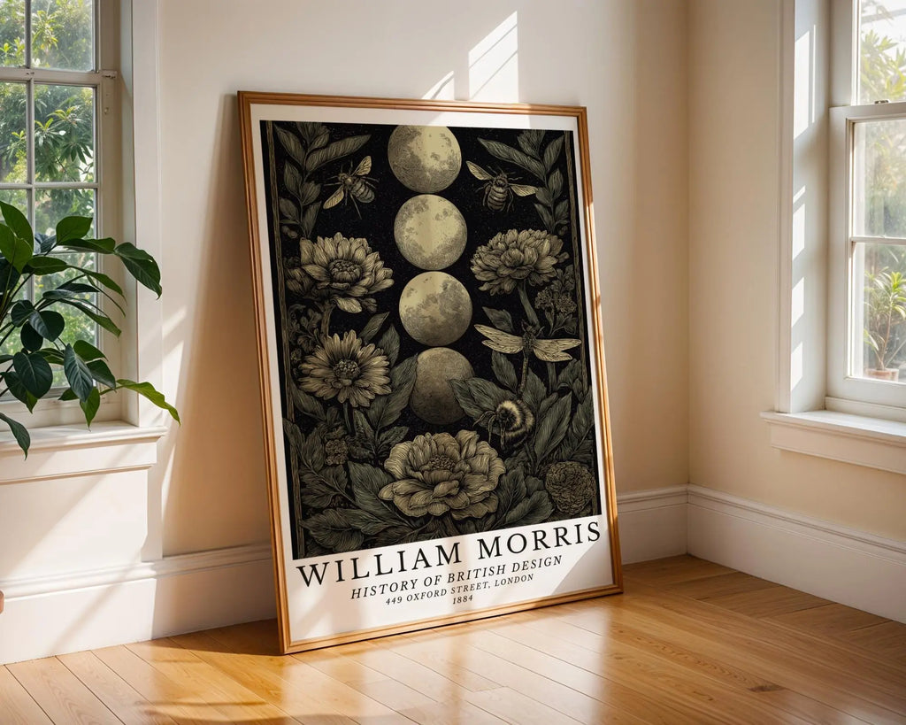 William Morris Print Moon Phase Botanical Art  | Arts & Crafts Poster wall art print, modern home decor, unframed artwork by Nomad & Nest