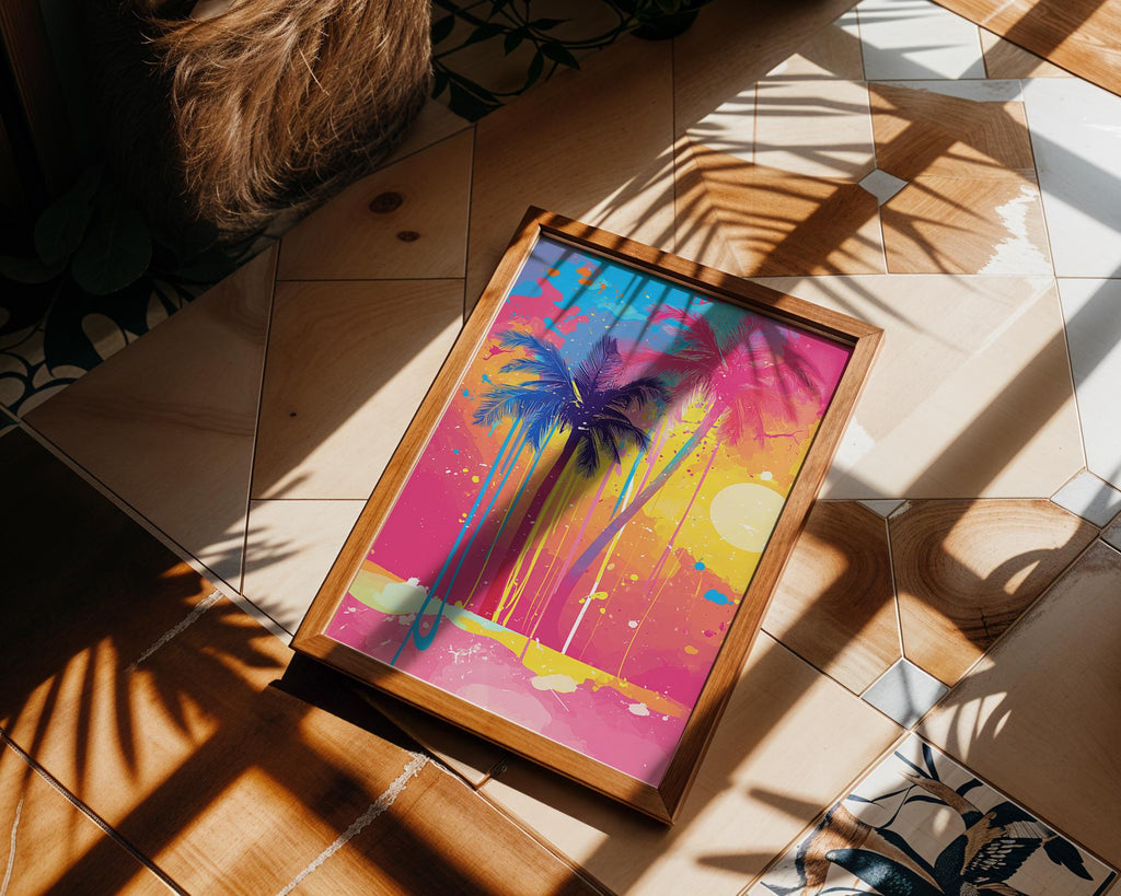 Modern Pop Art | Abstract Palm Tree Print | Colourful Sunset Beach wall art print, modern home decor, unframed artwork by Nomad & Nest