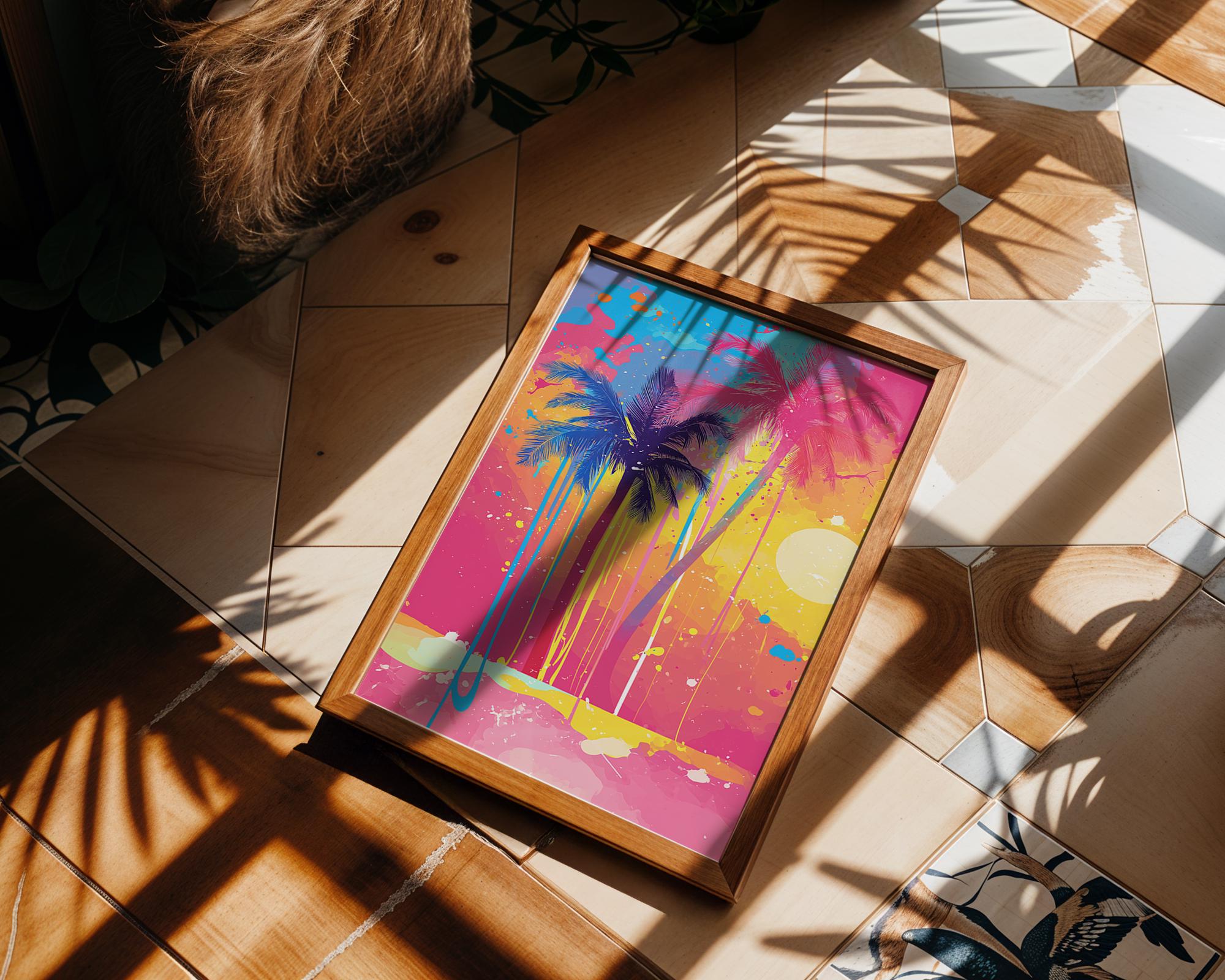 Modern Pop Art | Abstract Palm Tree Print | Colourful Sunset Beach wall art print, modern home decor, unframed artwork by Nomad & Nest