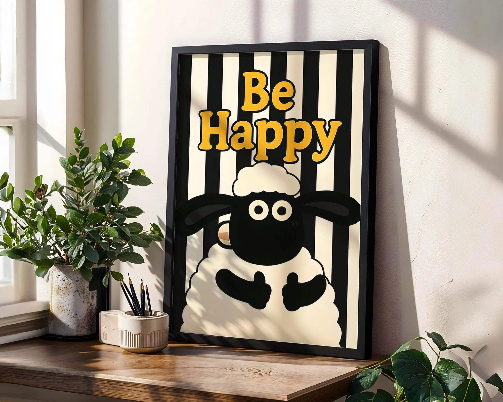 Positive Emotion | Be Happy Wall Art | Sheep Illustration Playful Nursery Decor wall art print, modern home decor, unframed artwork by Nomad & Nest