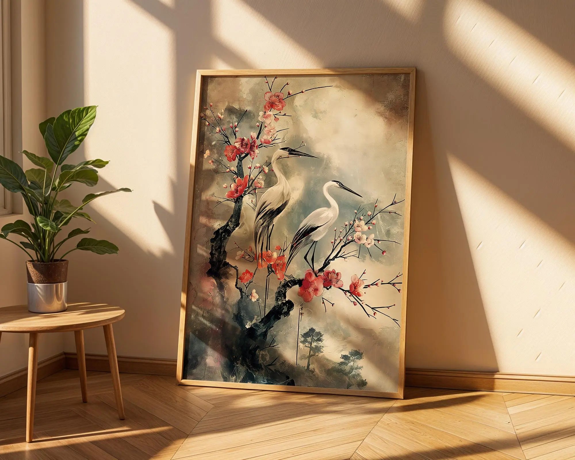 Oriental Crane Print | Japanese Bird & Blossom Wall Art wall art print, modern home decor, unframed artwork by Nomad & Nest
