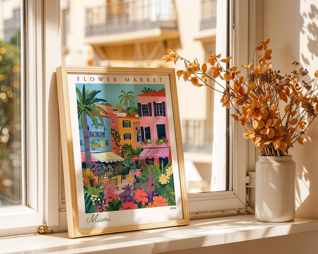 Miami Flower Market Art Print | Tropical Cityscape Travel Poster wall art print, modern home decor, unframed artwork by Nomad & Nest