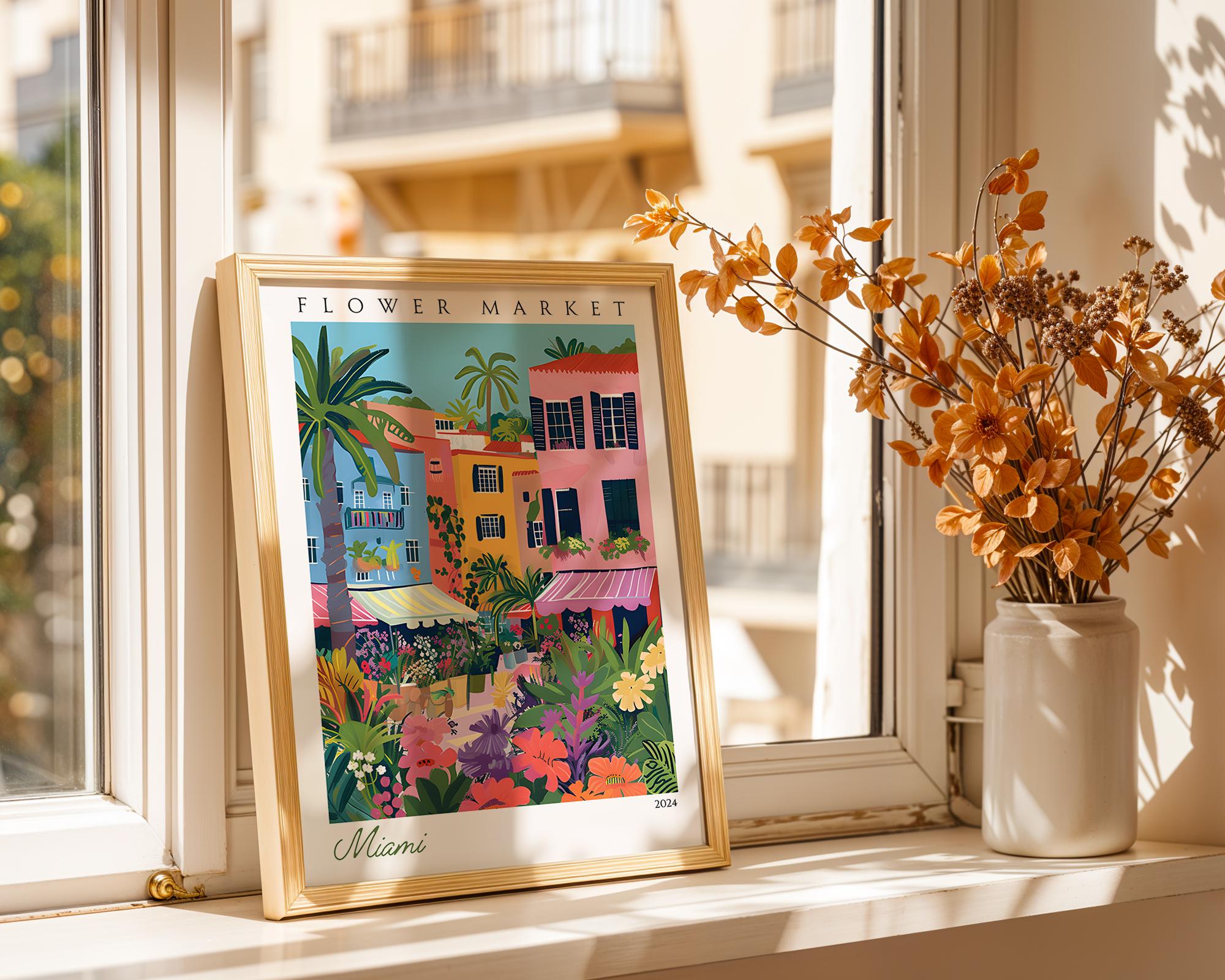 Miami Flower Market Art Print | Tropical Cityscape Travel Poster wall art print, modern home decor, unframed artwork by Nomad & Nest
