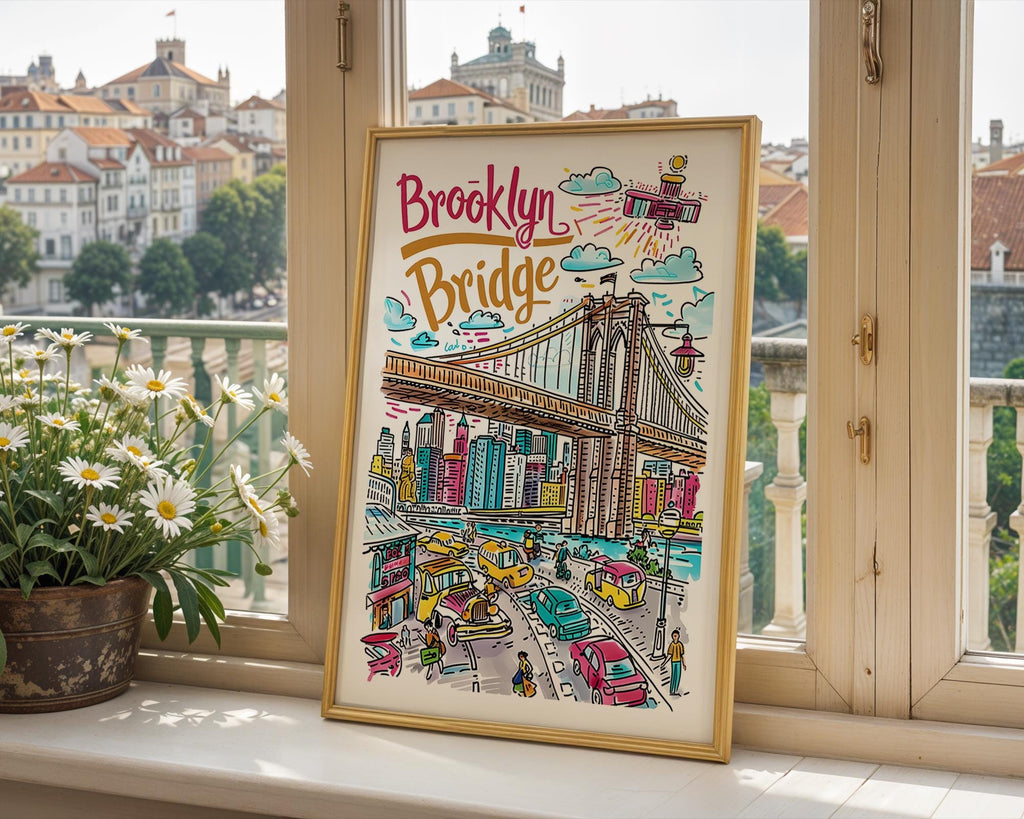 Brooklyn Bridge Art Print | Colorful New York Cityscape Poster wall art print, modern home decor, unframed artwork by Nomad & Nest