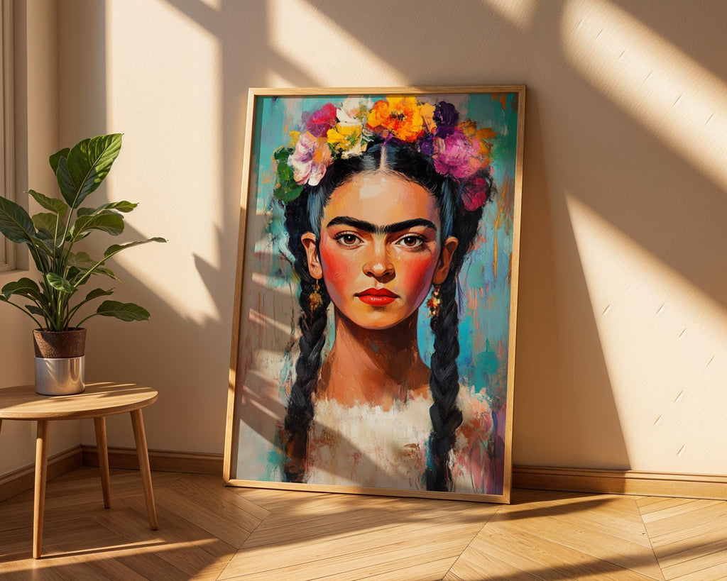 Frida Kahlo Portrait Print | Impasto Floral Crown, Mexican Folk Art wall art print, modern home decor, unframed artwork by Nomad & Nest