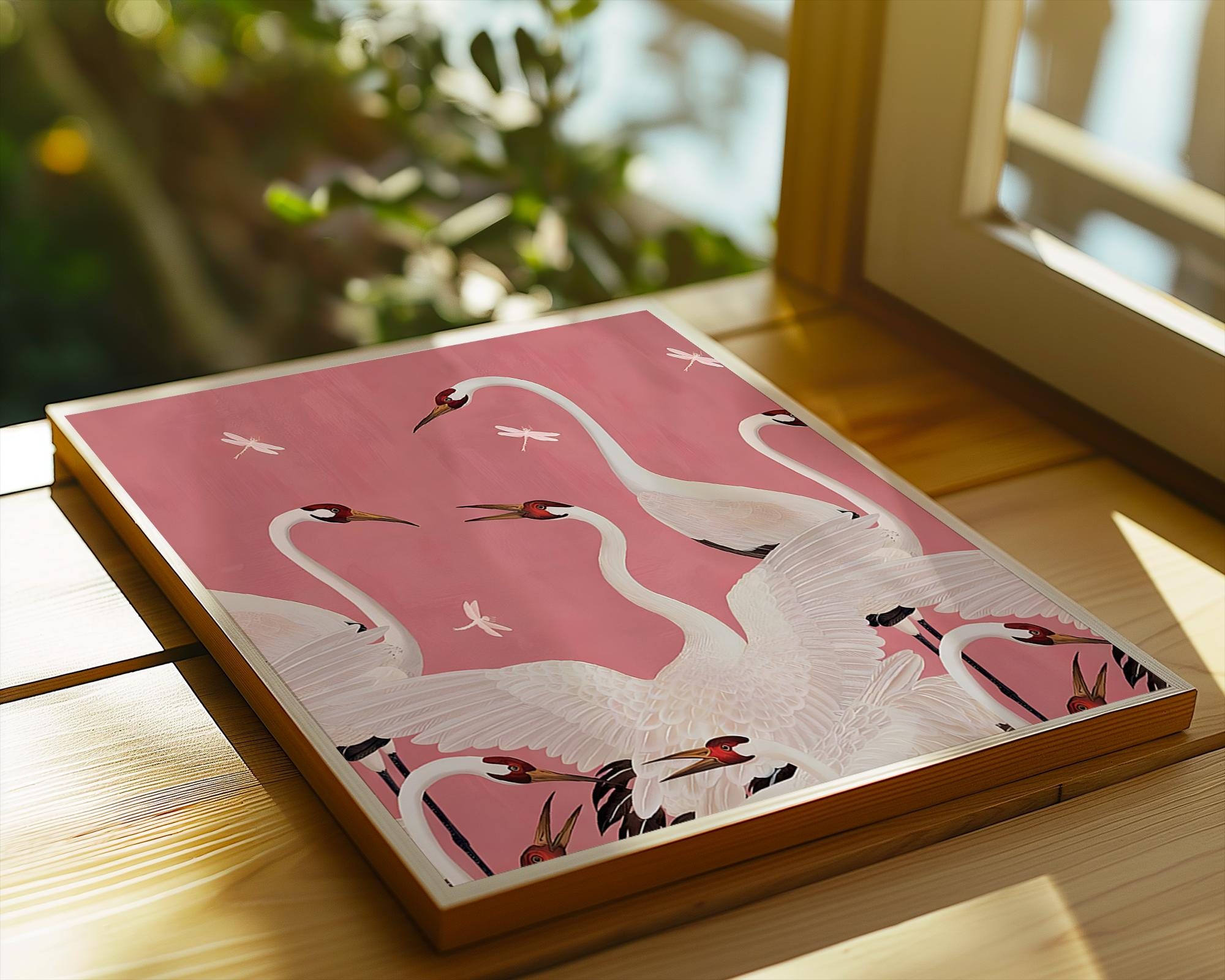 Crane and Dragonfly Art Print | Elegant Asian Decor wall art print, modern home decor, unframed artwork by Nomad & Nest