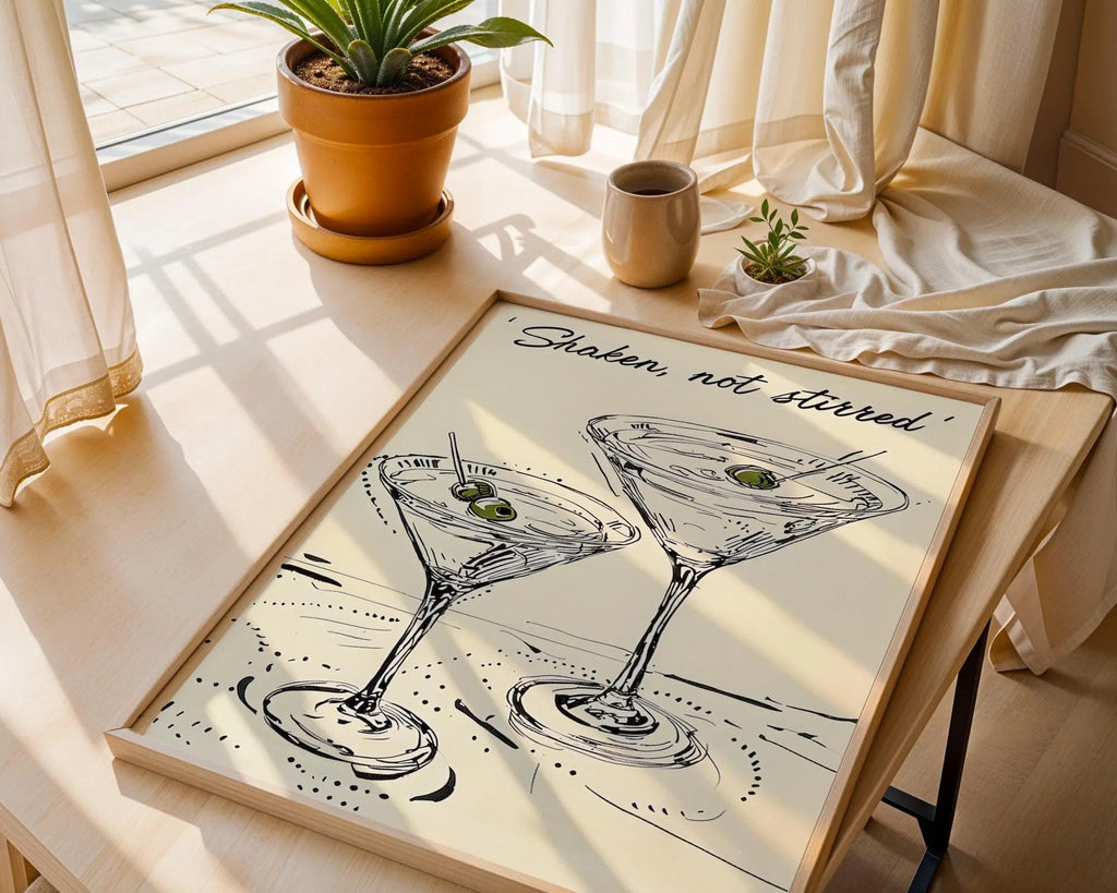 Martini Line Drawing Print – 'Shaken Not Stirred' Cocktail Art wall art print, modern home decor, unframed artwork by Nomad & Nest