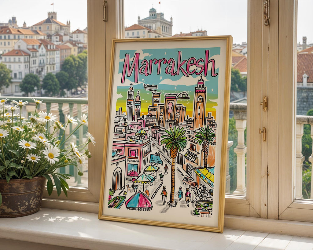 Marrakesh Travel Poster | Colorful Morocco Cityscape Wall Art wall art print, modern home decor, unframed artwork by Nomad & Nest