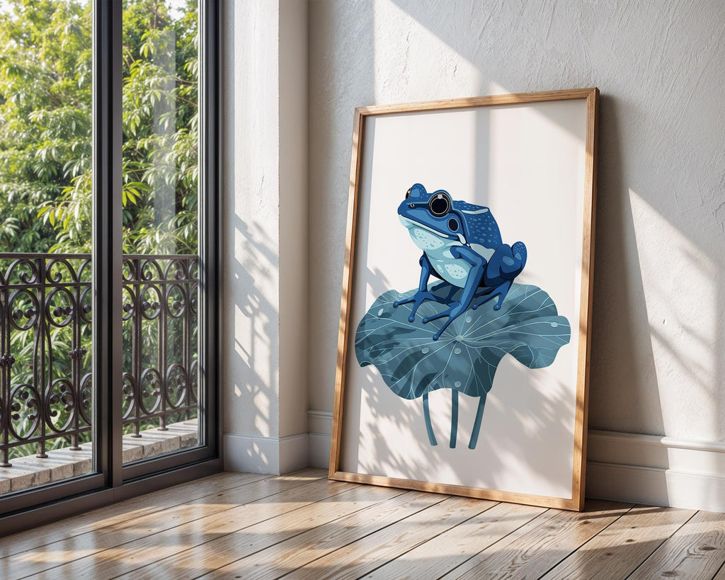 Blue Frog Art Print, Tropical Nursery Decor, Lilly Pad Poster wall art print, modern home decor, unframed artwork by Nomad & Nest