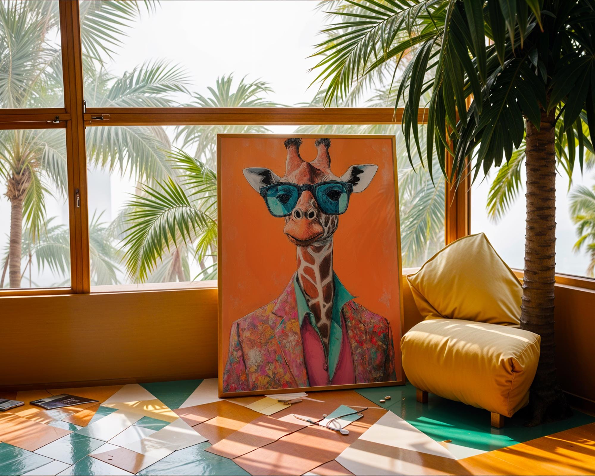 Giraffe in Sunglasses Wall Art | Retro Pop Print wall art print, modern home decor, unframed artwork by Nomad & Nest