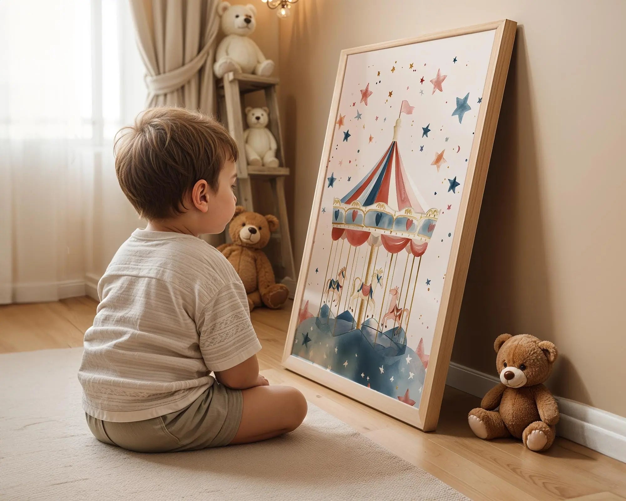 Playroom Ideas | Vintage Carousel Nursery Art | Storybook Circus Print wall art print, modern home decor, unframed artwork by Nomad & Nest