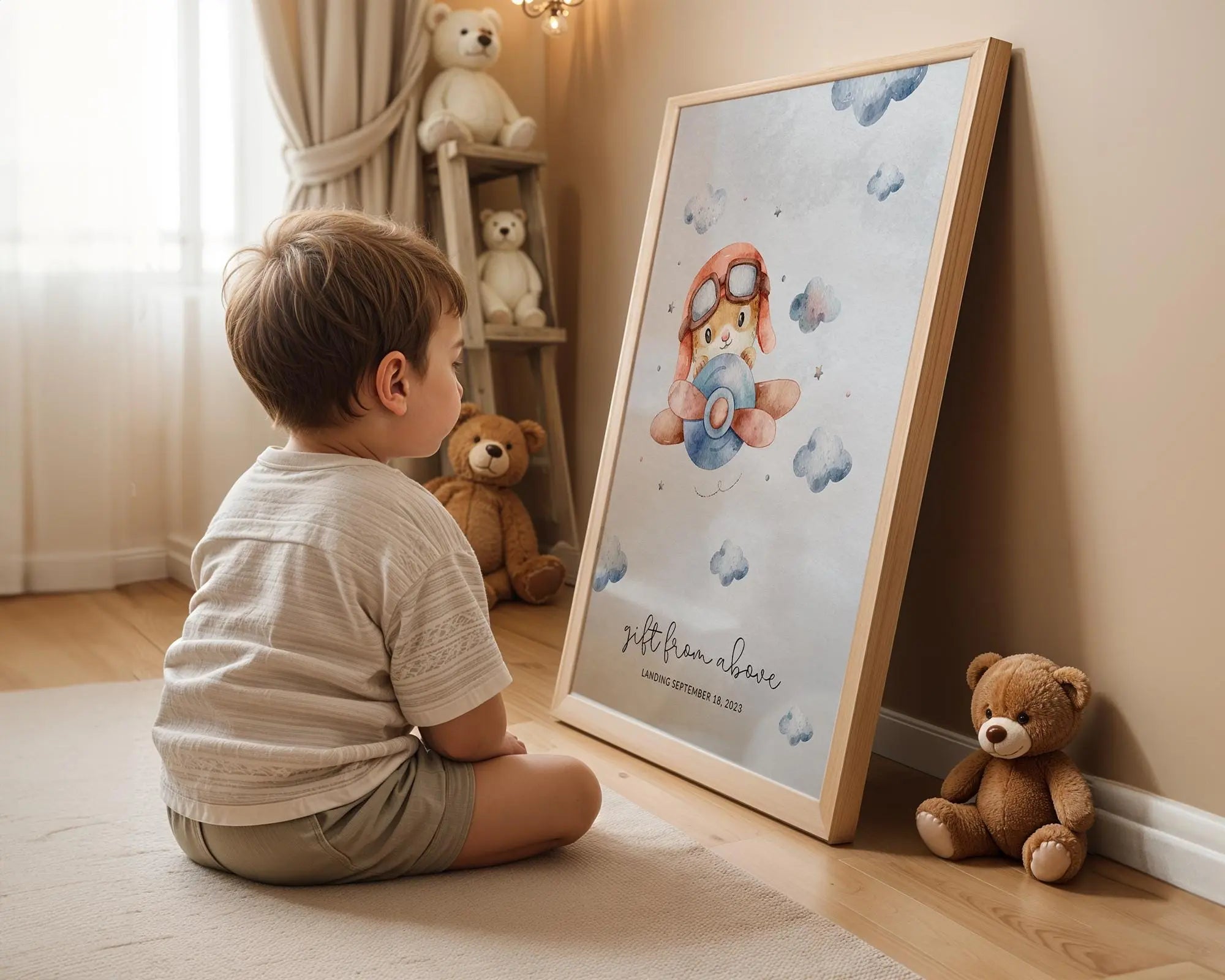 Playroom Ideas | Vintage Airplane Nursery Print | Pilot Bunny Wall Art wall art print, modern home decor, unframed artwork by Nomad & Nest