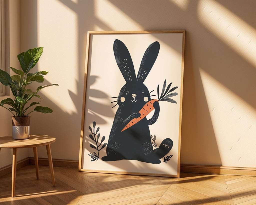Bunny with Carrot Print | Scandinavian Nursery Art wall art print, modern home decor, unframed artwork by Nomad & Nest