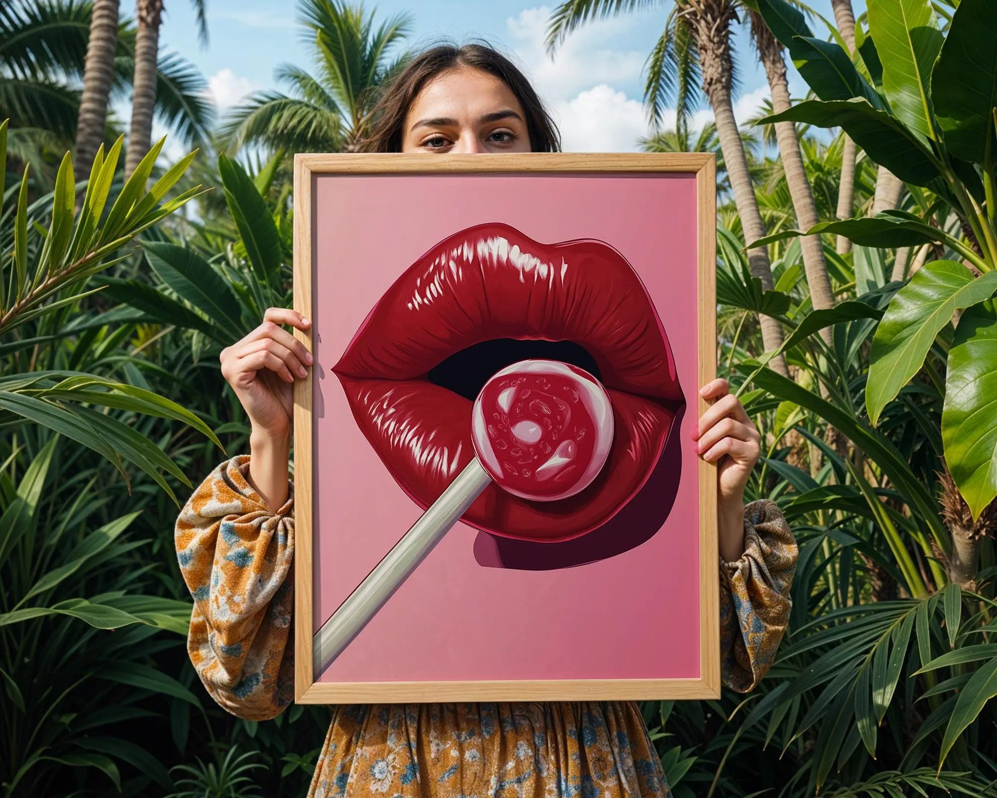 Pop Art Lips Lollipop Print | Retro Glam Bedroom Decor wall art print, modern home decor, unframed artwork by Nomad & Nest