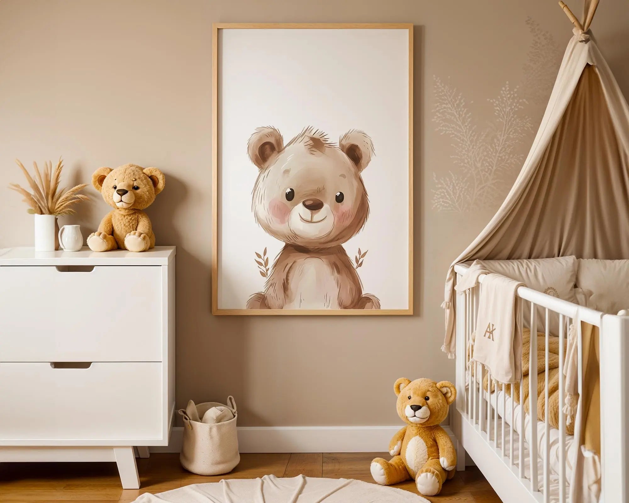 Playroom Ideas | Teddy Bear Nursery Wall Art | Soft Woodland Animal Print wall art print, modern home decor, unframed artwork by Nomad & Nest