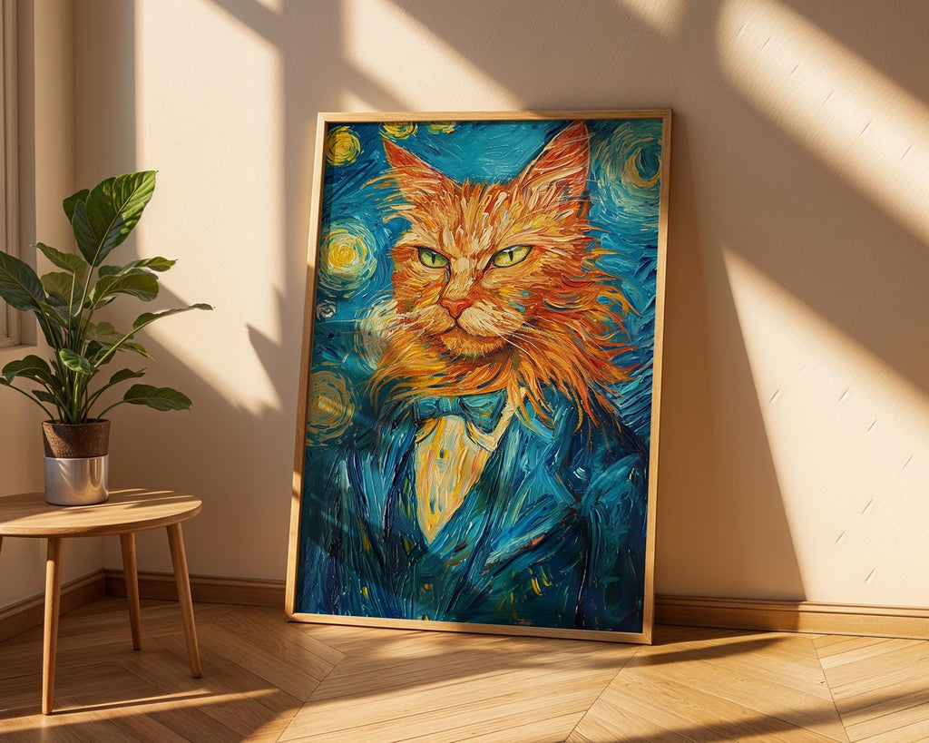 Van Gogh Starry Night Cat Art Print | Pet Portrait Gift wall art print, modern home decor, unframed artwork by Nomad & Nest