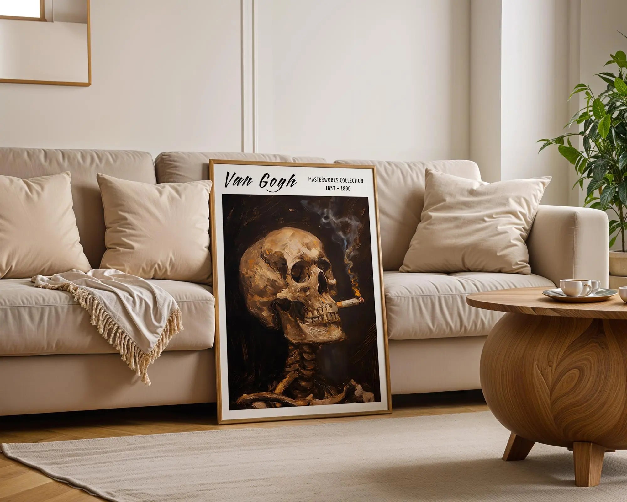 Van Gogh Print | Skull with Cigarette  | Famous Gothic Oil Painting Poster | Dark Macabre Fine Art Wall Artwork for Home or Office | Kitchen wall art print, modern home decor, unframed artwork by Nomad & Nest