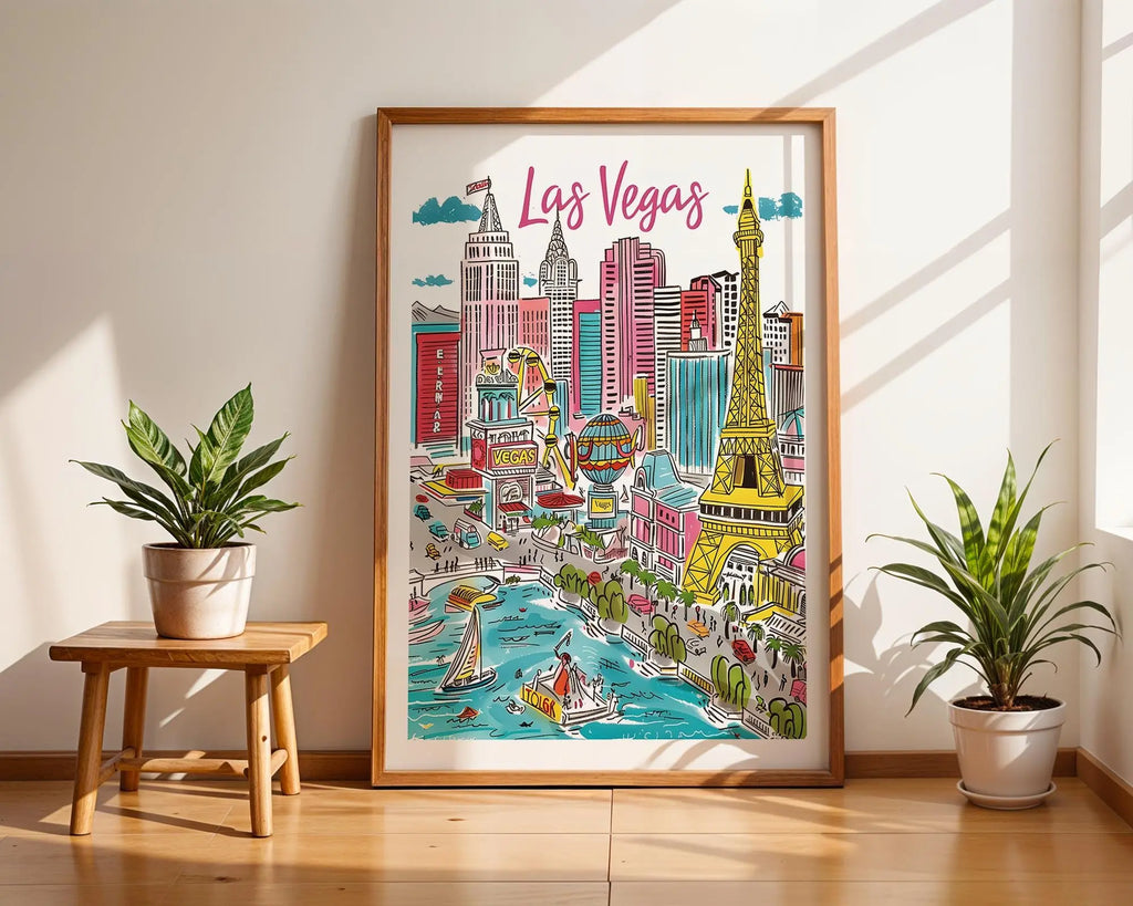 Las Vegas Cityscape Poster | Colorful Vegas Strip Art Print wall art print, modern home decor, unframed artwork by Nomad & Nest