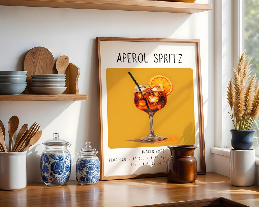 Aperol Spritz Cocktail Art Print | Minimalist Bar Cart Decor wall art print, modern home decor, unframed artwork by Nomad & Nest
