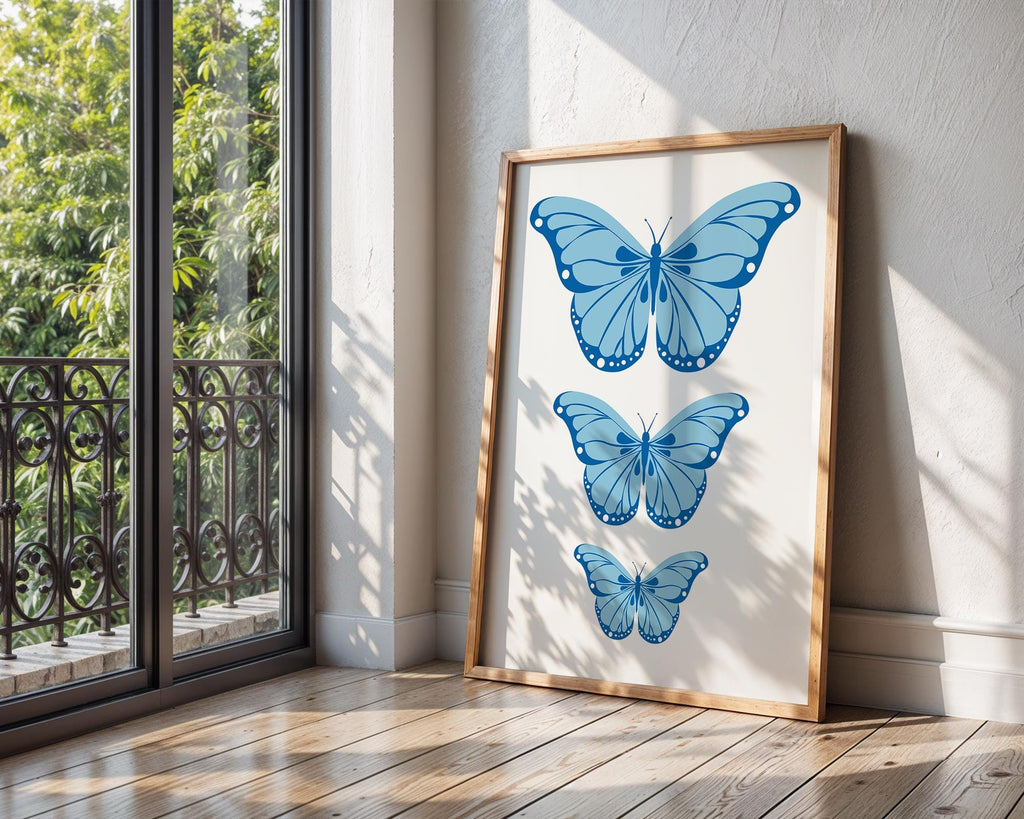 Blue Butterfly Trio Print | Minimalist Nature Wall Art wall art print, modern home decor, unframed artwork by Nomad & Nest