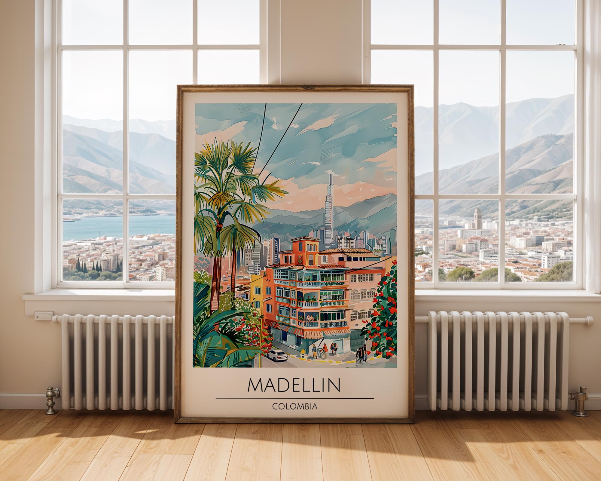 Medellín Colombia Art Print | Colourful City Travel Poster wall art print, modern home decor, unframed artwork by Nomad & Nest