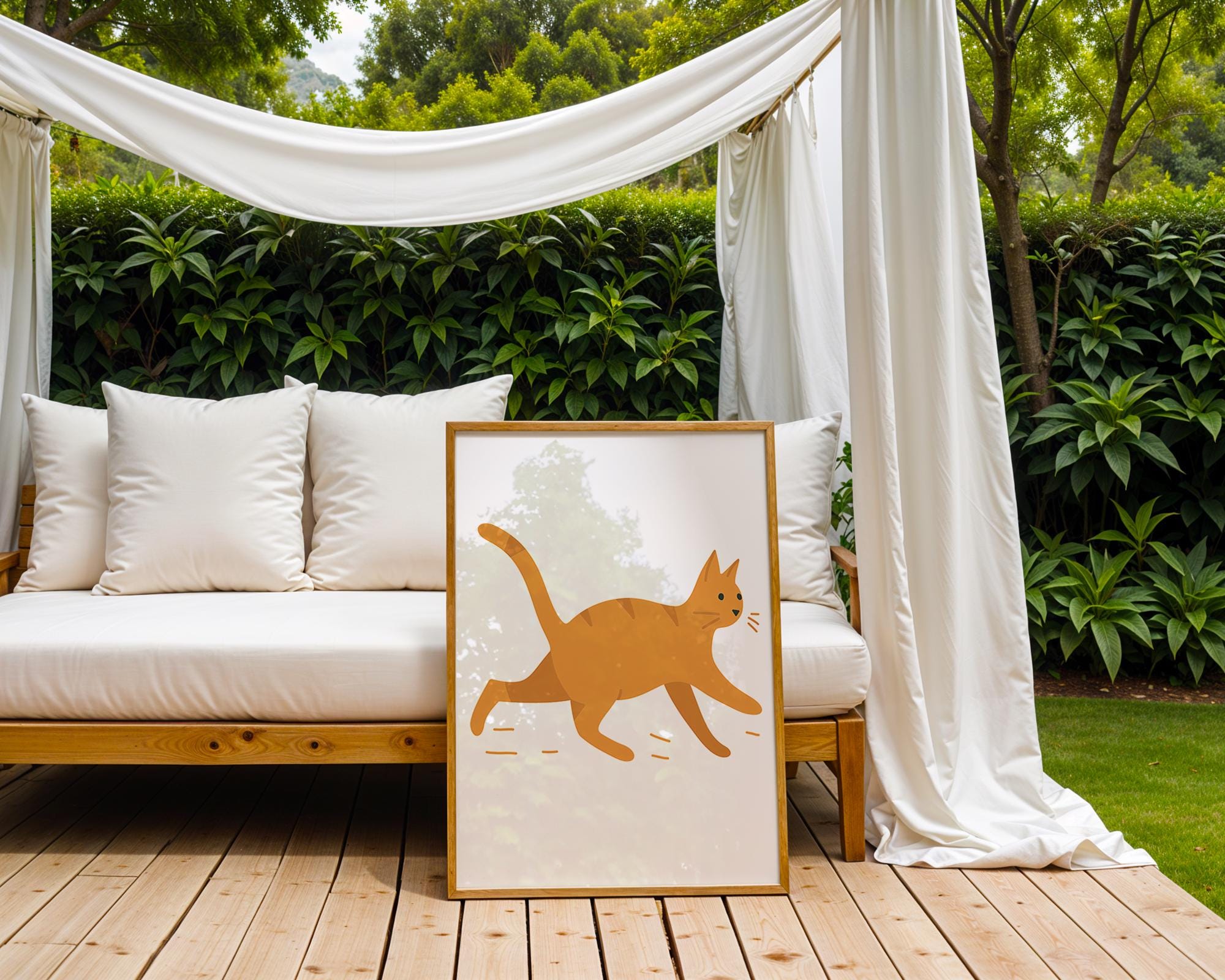 Playful Orange Cat Print | Scandinavian Nursery Art wall art print, modern home decor, unframed artwork by Nomad & Nest
