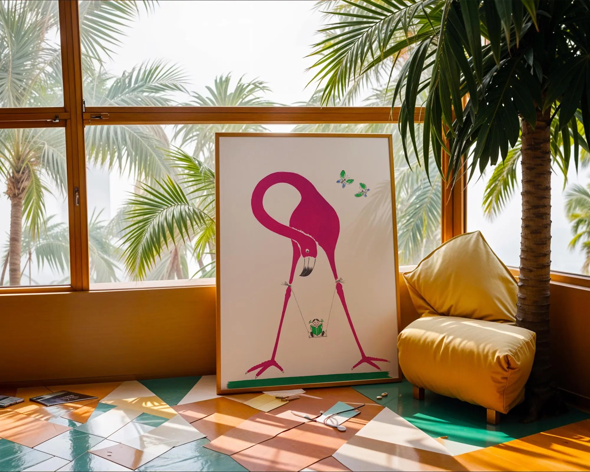 Flamingo & Panda Art Print | Whimsical Nursery Decor wall art print, modern home decor, unframed artwork by Nomad & Nest