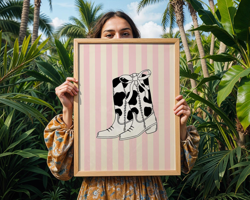 Cowboy Boots Print | Pink Striped Western Wall Decor wall art print, modern home decor, unframed artwork by Nomad & Nest