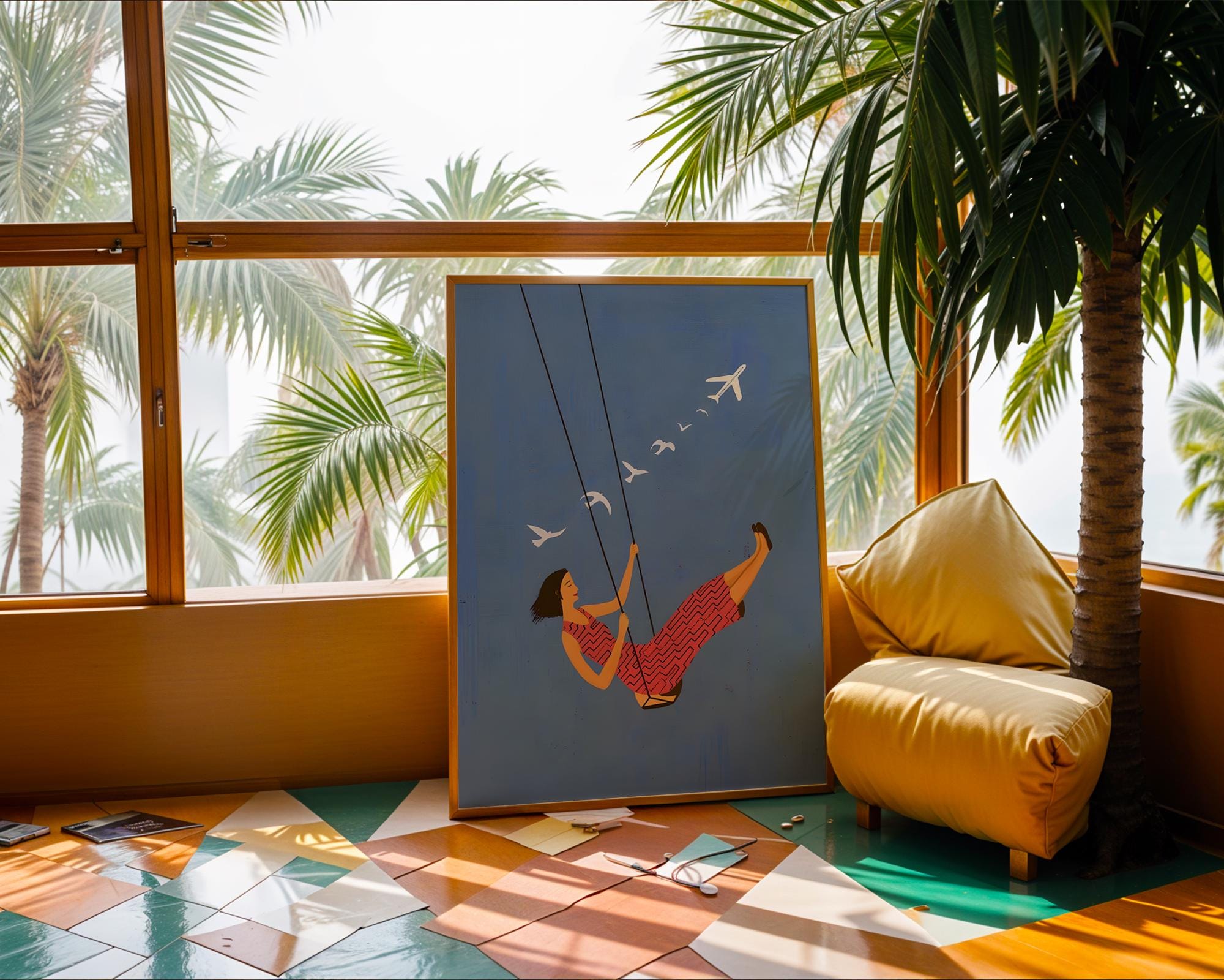 Woman on Swing Art Print | Dreamy Blue Sky Wall Decor wall art print, modern home decor, unframed artwork by Nomad & Nest