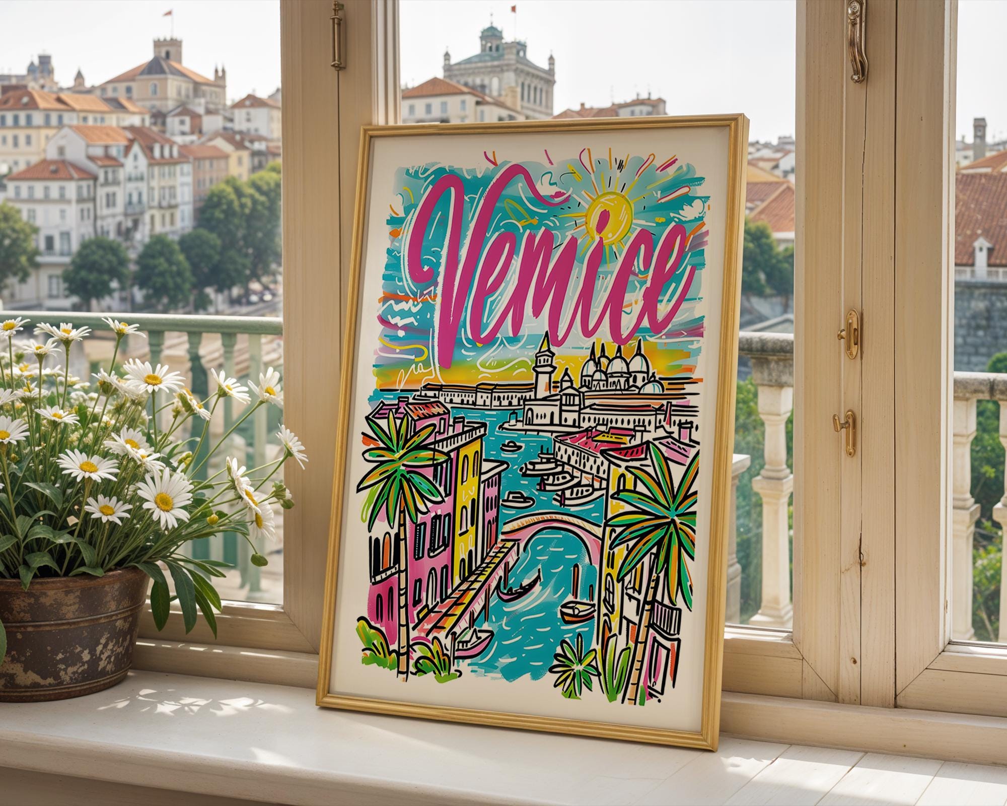 Venice Italy Art Print | Colorful Gondola Travel Poster wall art print, modern home decor, unframed artwork by Nomad & Nest