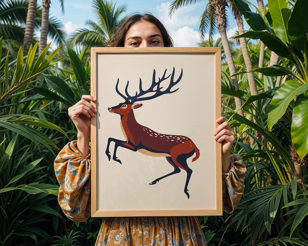 Leaping Deer Art Print | Rustic Woodland Animal Poster wall art print, modern home decor, unframed artwork by Nomad & Nest