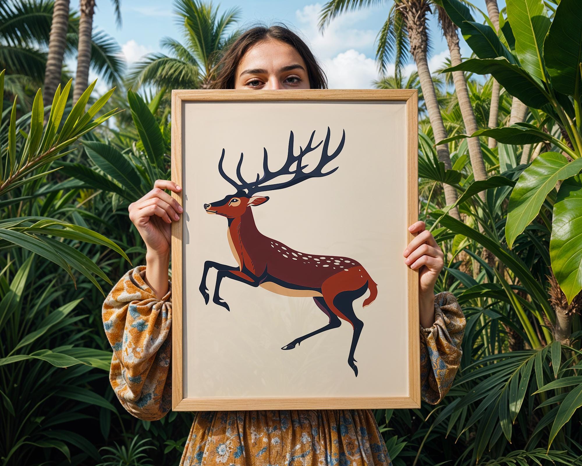 Leaping Deer Art Print | Rustic Woodland Animal Poster wall art print, modern home decor, unframed artwork by Nomad & Nest