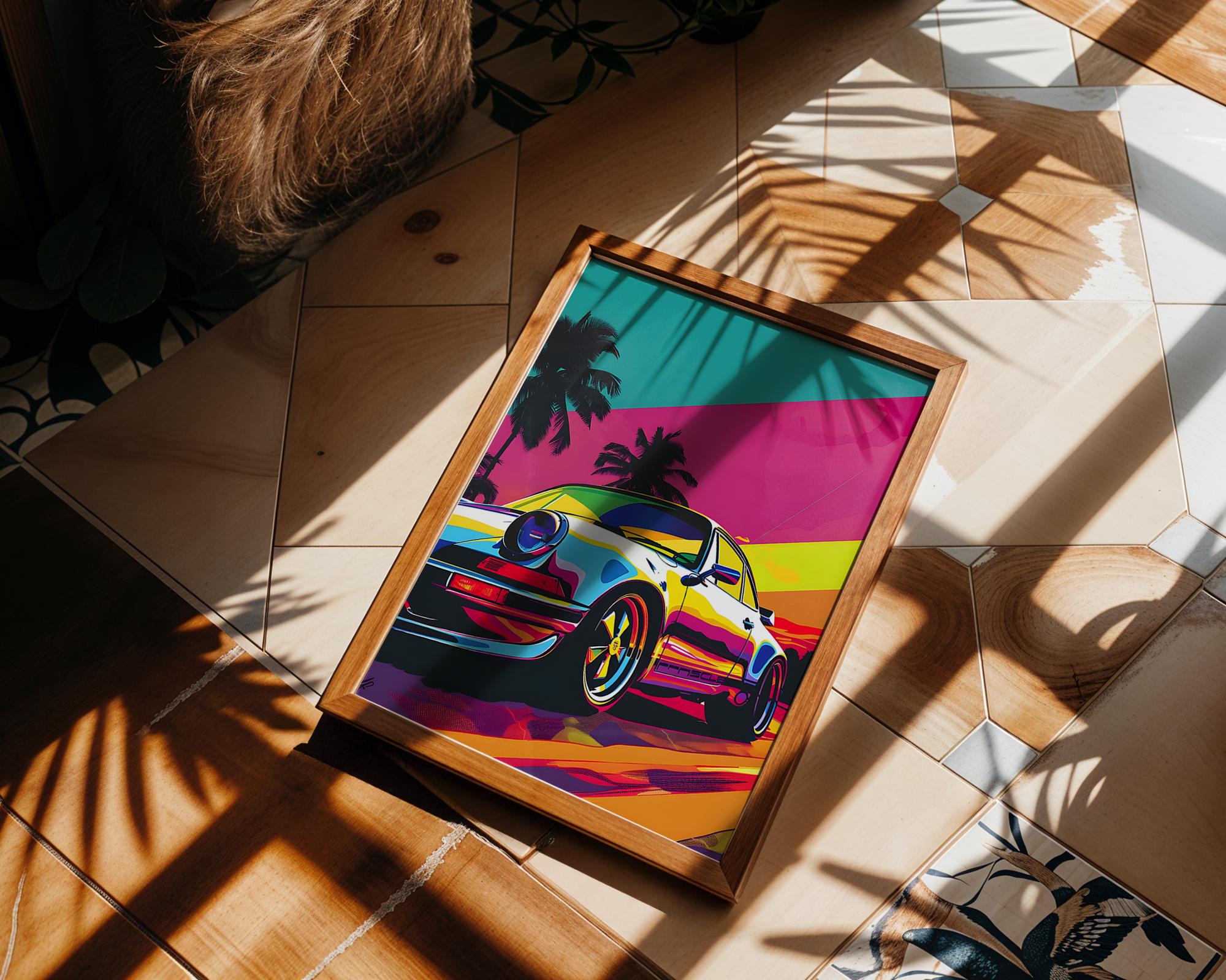 Modern Pop Art | Retro Porsche 911  Print | Tropical Sunset Coastal wall art print, modern home decor, unframed artwork by Nomad & Nest