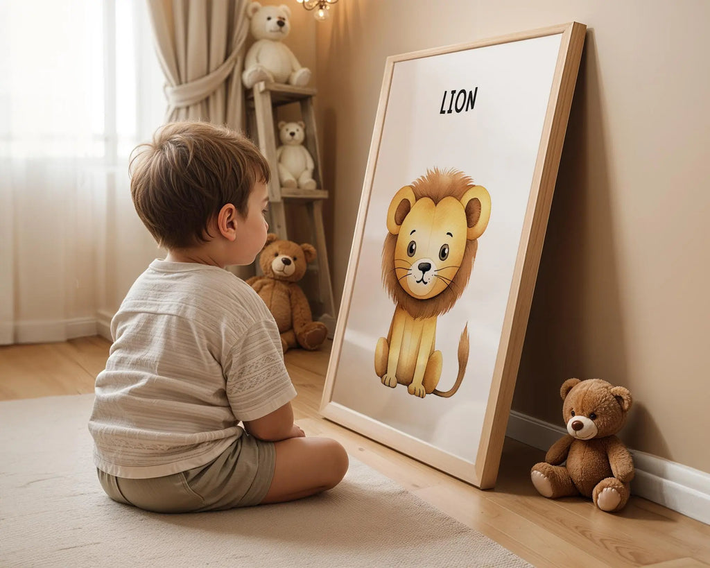 Playroom Ideas | Nursery Lion Print Modern Animal Wall Art Children's Room Decor wall art print, modern home decor, unframed artwork by Nomad & Nest