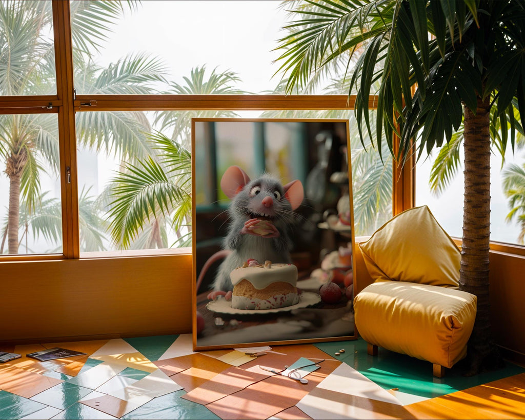 Mouse Eating Cake Kitchen Print | Whimsical Animal Art wall art print, modern home decor, unframed artwork by Nomad & Nest