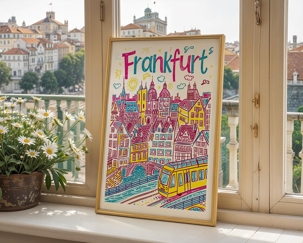 Frankfurt Germany Art Print | Colorful Cityscape Travel Poster wall art print, modern home decor, unframed artwork by Nomad & Nest