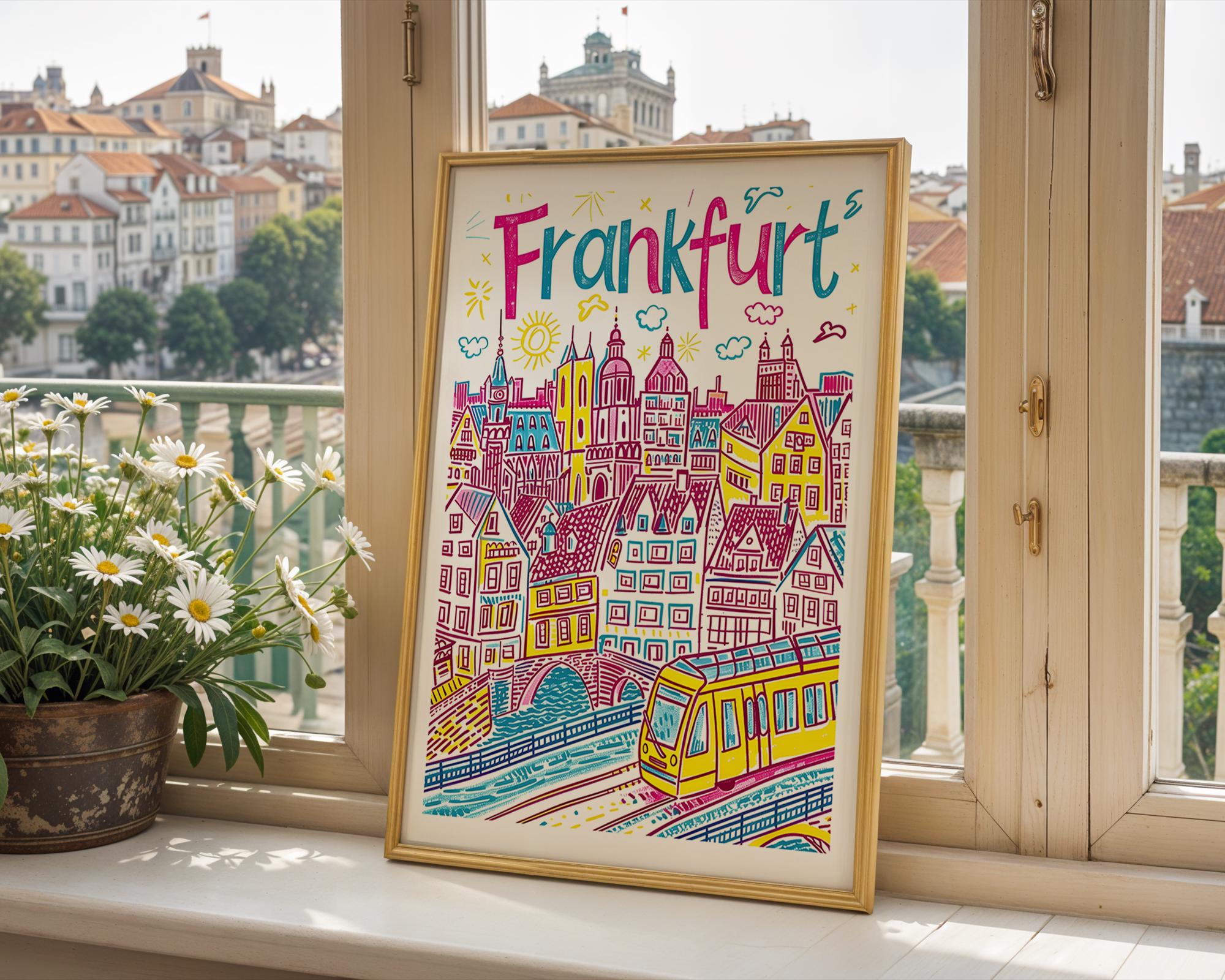 Frankfurt Germany Art Print | Colorful Cityscape Travel Poster wall art print, modern home decor, unframed artwork by Nomad & Nest