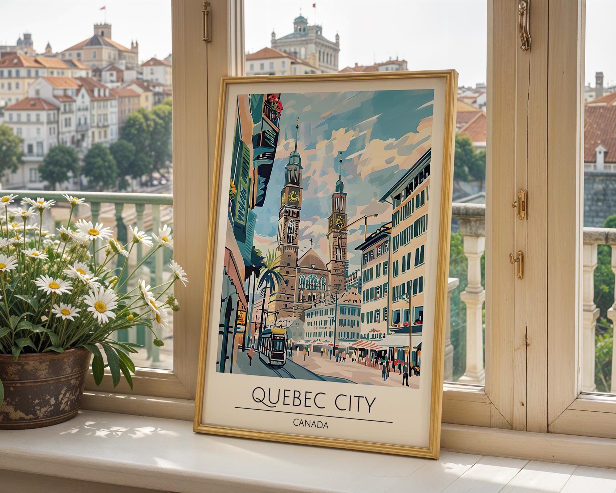 Quebec City Travel Poster | Colourful Canadian Cityscape Art wall art print, modern home decor, unframed artwork by Nomad & Nest