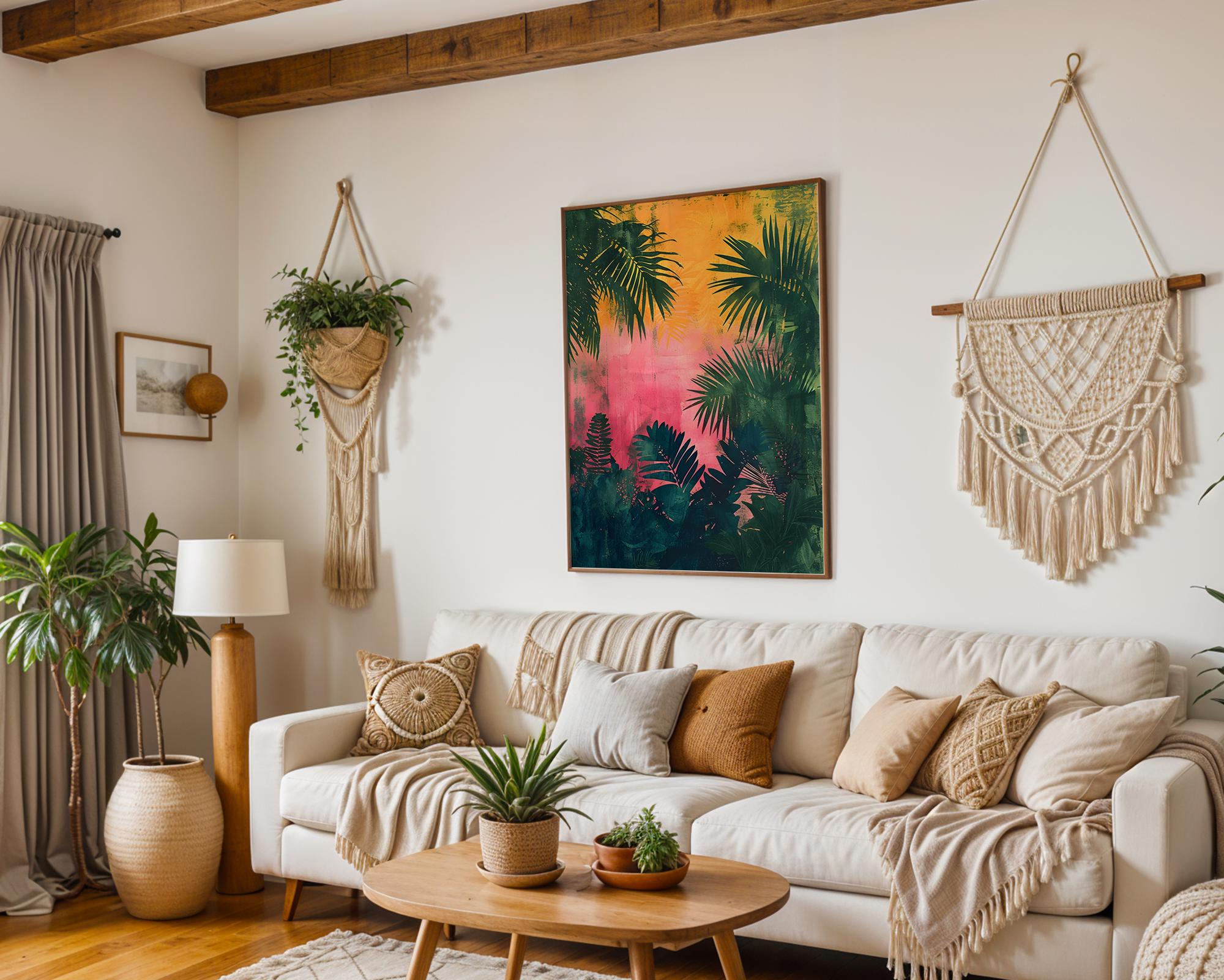 Modern Pop Art | Tropical Palm Leaf  Print | Psychedelic Sunset Jungle Decor wall art print, modern home decor, unframed artwork by Nomad & Nest
