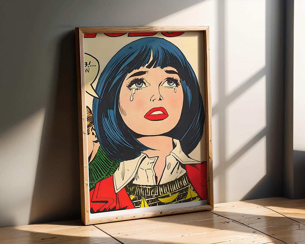 Modern Pop Art | Crying Comic Book Girl  Print | Retro   Decor wall art print, modern home decor, unframed artwork by Nomad & Nest