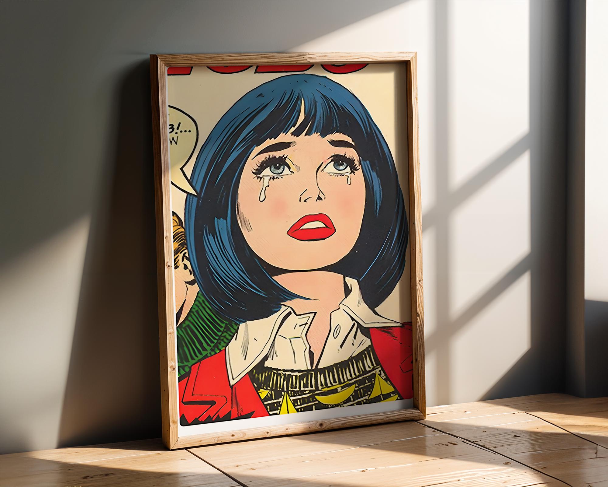Modern Pop Art | Crying Comic Book Girl  Print | Retro   Decor wall art print, modern home decor, unframed artwork by Nomad & Nest