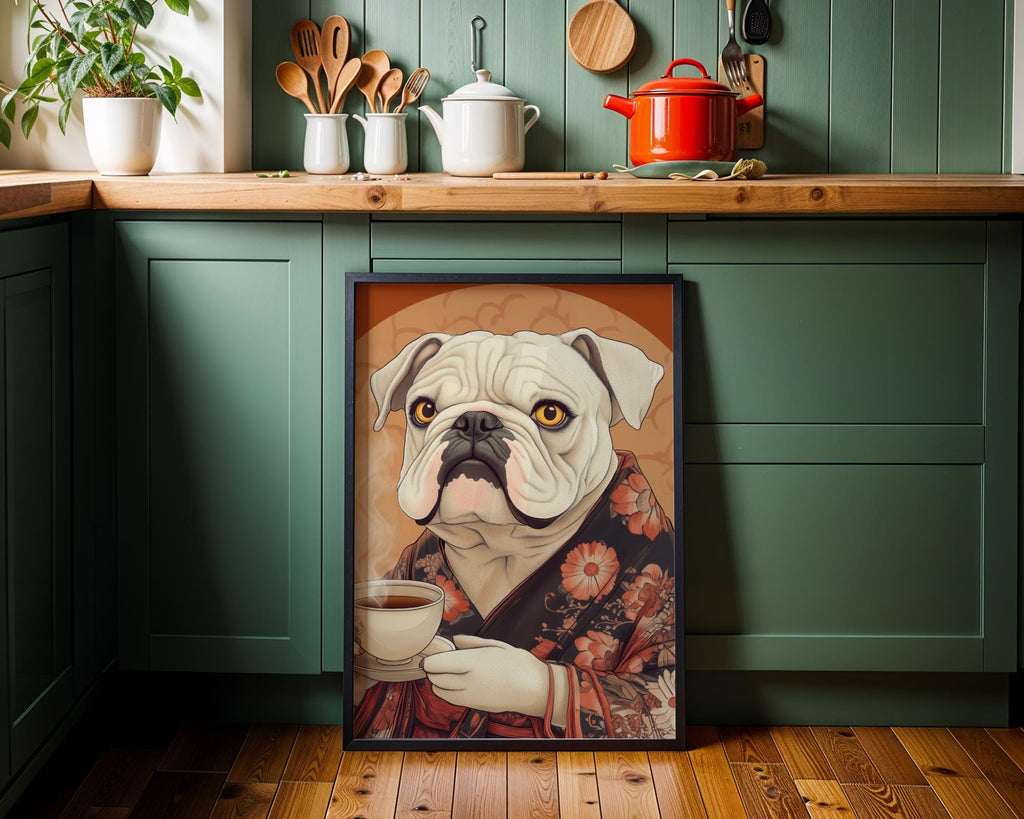 Japanese Poster | Bulldog Kimono Print - Funny Oriental Dog Wall Art wall art print, modern home decor, unframed artwork by Nomad & Nest