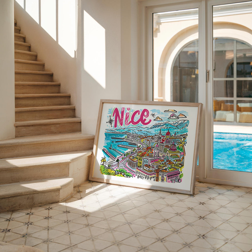 Nice France Travel Poster | Colorful Promenade des Anglais Art Print wall art print, modern home decor, unframed artwork by Nomad & Nest