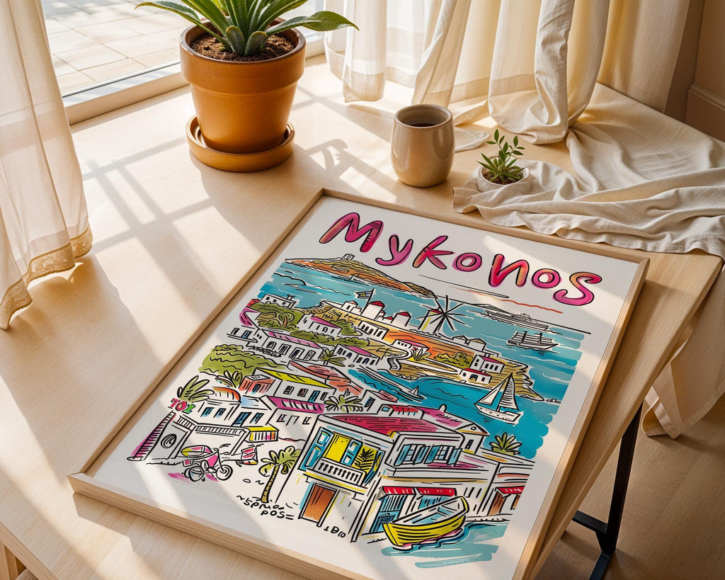 Mykonos Greece Art Print | Coastal Aegean Sea Travel Poster wall art print, modern home decor, unframed artwork by Nomad & Nest