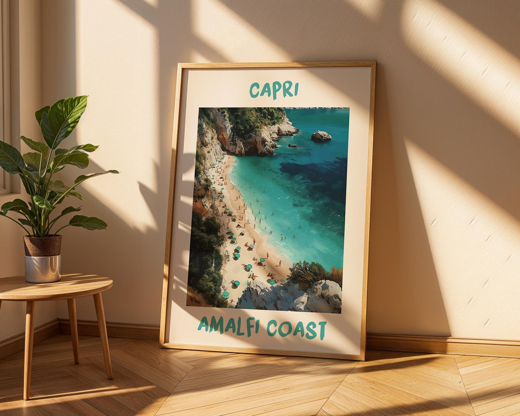 Colourful Prints | Amalfi Coast Print | Turquoise Beach, Italian Summer Coastal Art wall art print, modern home decor, unframed artwork by Nomad & Nest