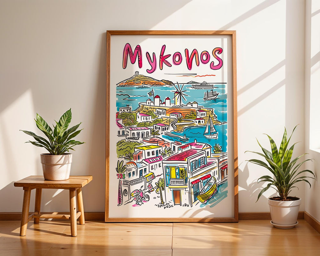 Mykonos Greece Art Print | Coastal Aegean Sea Travel Poster wall art print, modern home decor, unframed artwork by Nomad & Nest