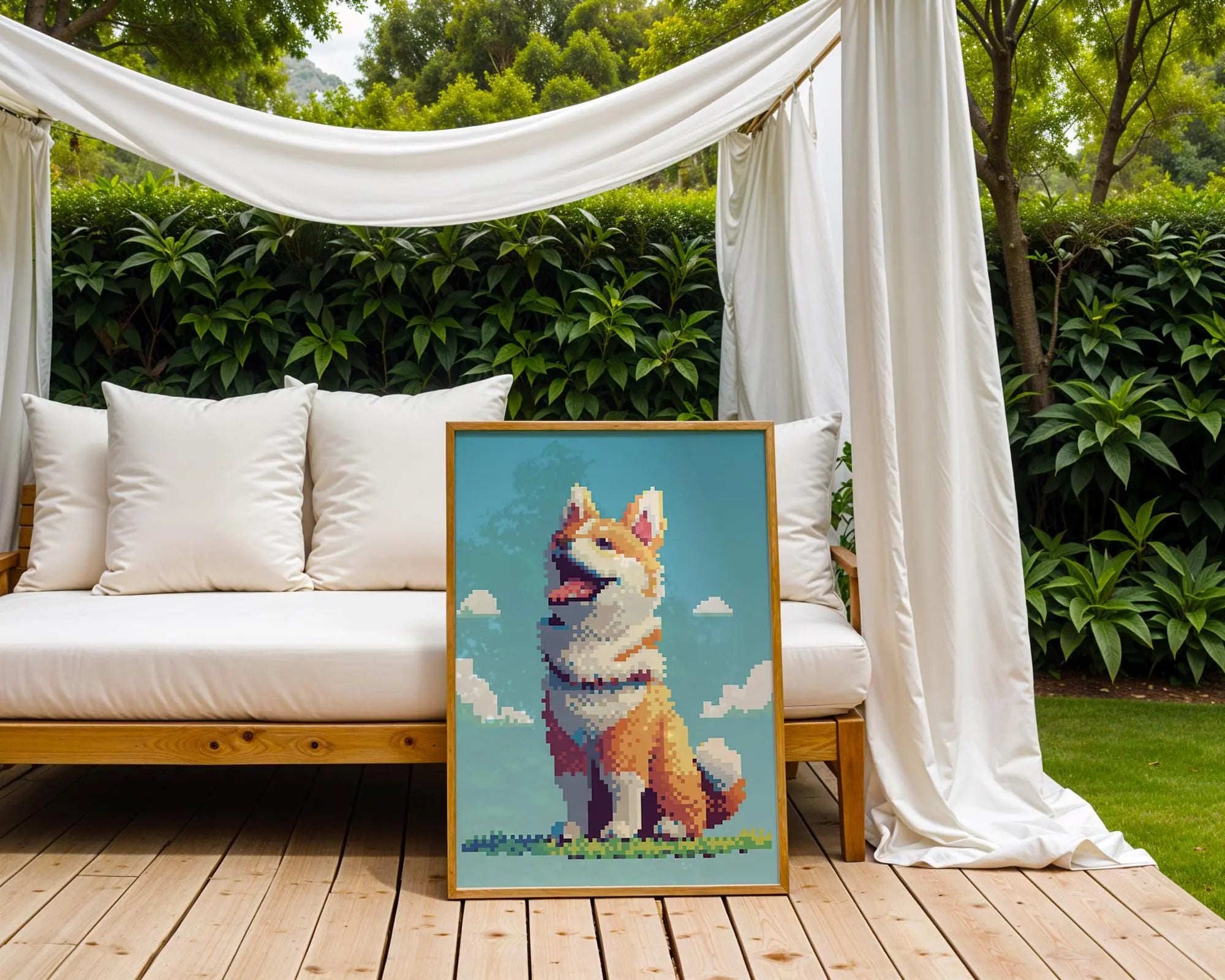 Shiba Inu Pixel Art Print | Retro Dog Illustration wall art print, modern home decor, unframed artwork by Nomad & Nest