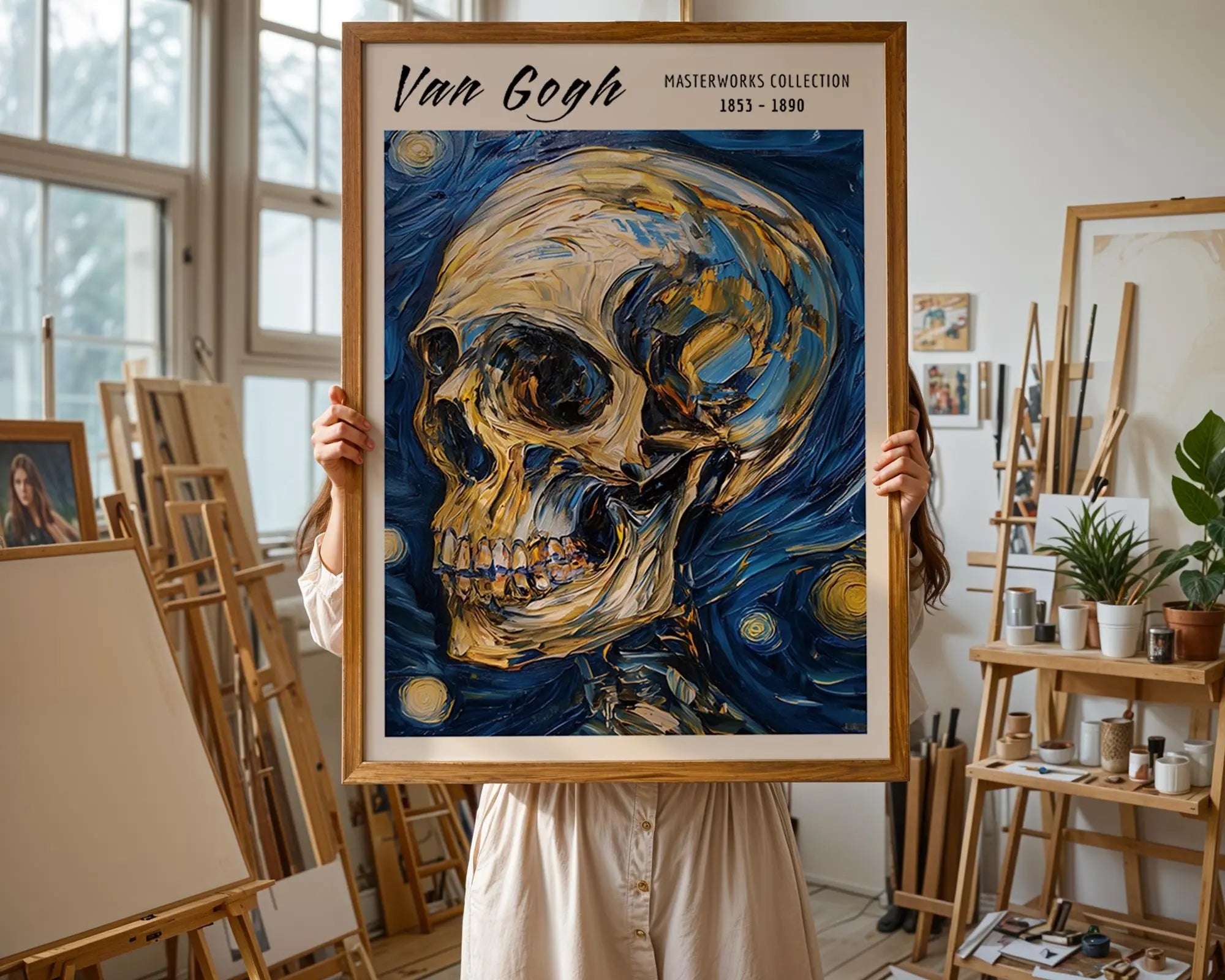 Van Gogh Print | Starry Night Skull Art  | Gothic Home Decor wall art print, modern home decor, unframed artwork by Nomad & Nest