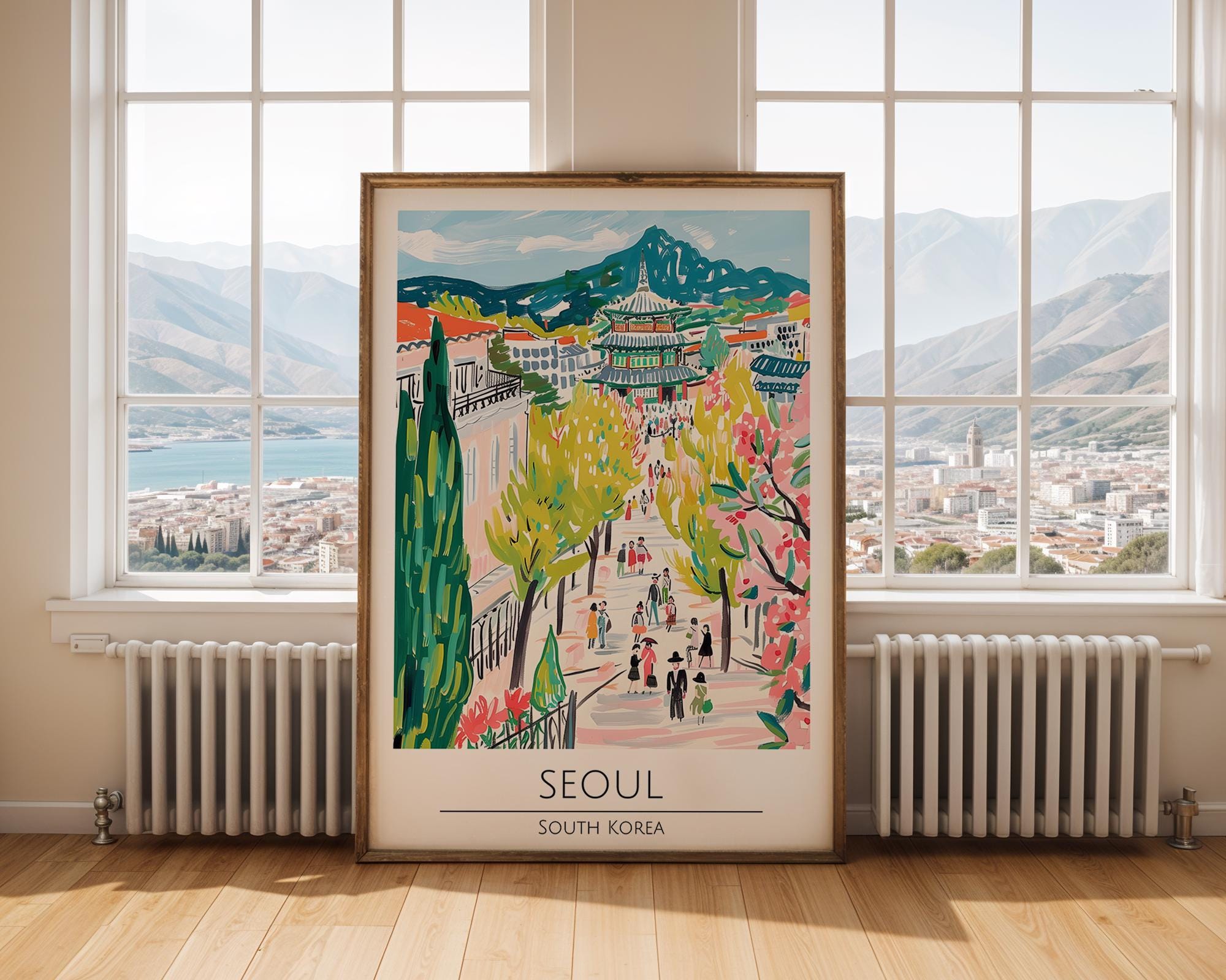 Seoul Cherry Blossom Art Print | South Korea Travel Poster wall art print, modern home decor, unframed artwork by Nomad & Nest